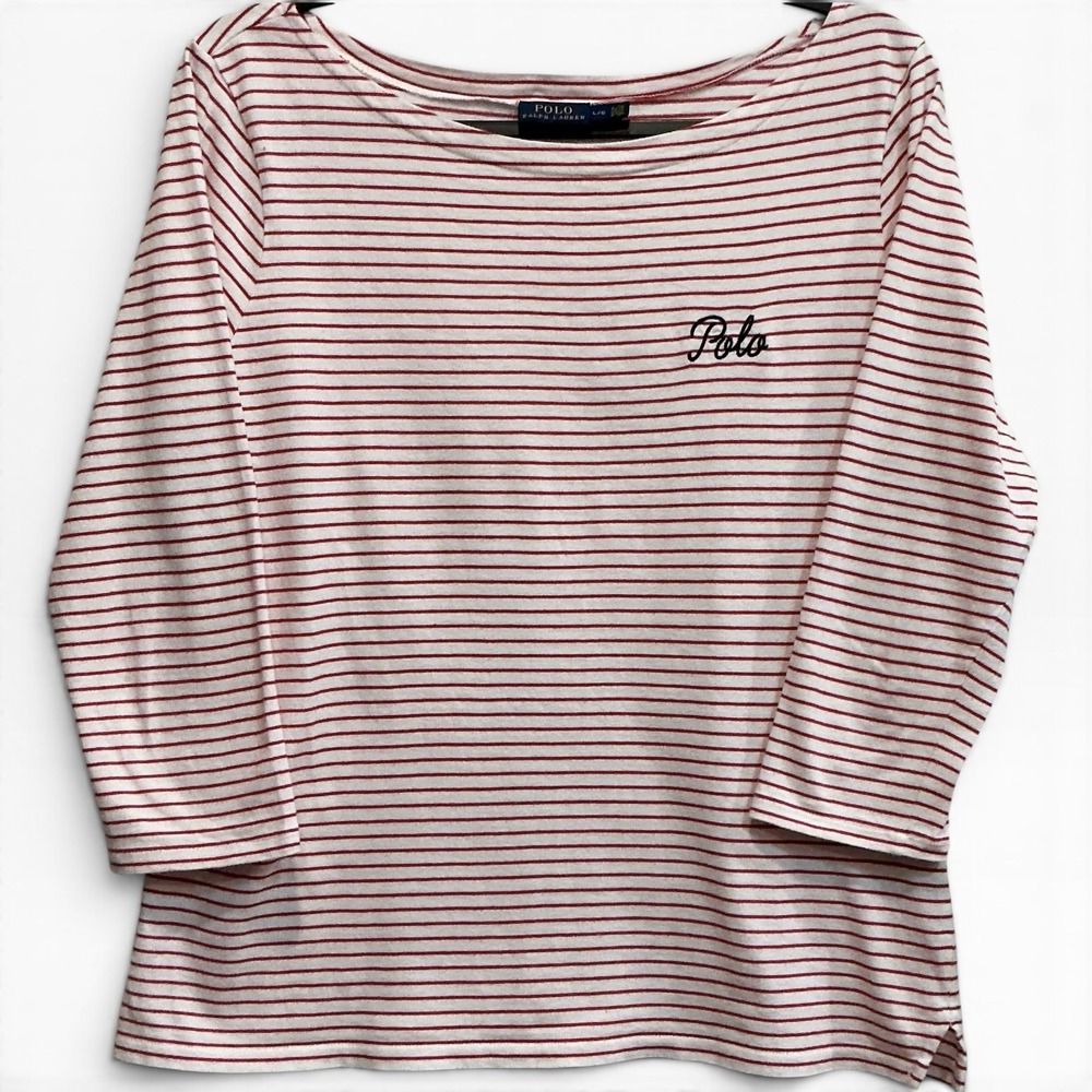 Ralph Lauren Polo Vintage Y2K Striped Boatneck Top L Embroidered Logo Nautical L